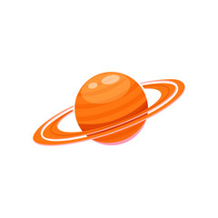Jupiter solar system planet vector icon, orange planet with meteorite satellite rings, cartoon sticker for teaching astronomy and space to children at school online, isolated on white eps 10 doodle 