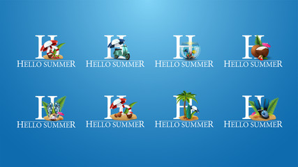 Hello summer, large collection summer titles with summer elements for your creativity. Signs for titles, banners, poster, coupons