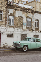 Old city with soviet streets and old houses and windows