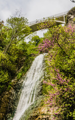 Landscape of waterfall in botanical garden of Tbilisi
