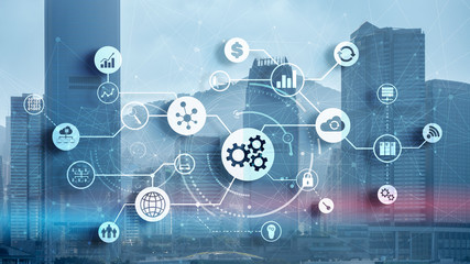 Fintech, Financial Technology and Business concept on modern city background.