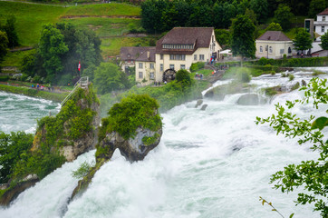 Fototapeta na wymiar Beautiful Rhein waterfall, Schaffhausen, Canton Schaffhausen, Switzerland, Europe