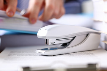 White stapler on workplace