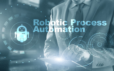 RPA Robotic Process Automation. Ai algorithm analyze Business.