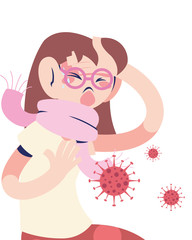 sick woman with pandemic virus