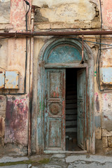 Old city with soviet streets and old houses and windows