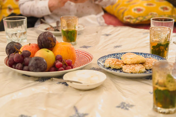 still life with fruits and berries, Moroccan food and desserts