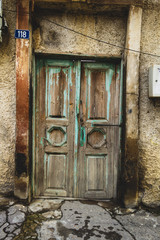 Old city with soviet streets and old houses and windows