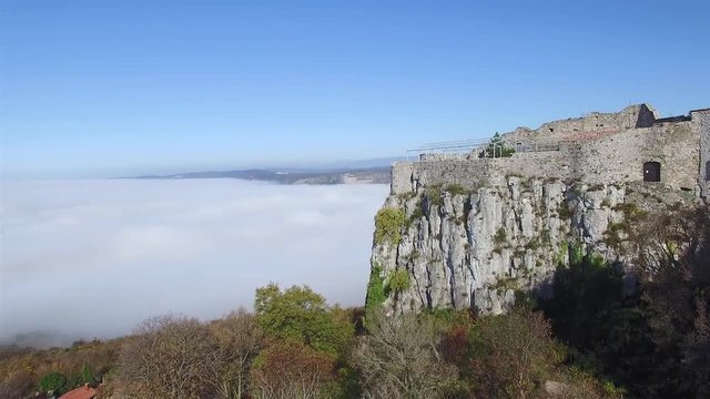 Socerb, Slovenia - November 13, 2015: Socerb is a village on the border with Italy and is dominated by the ruins of Socerb castle on a rocky cliff.