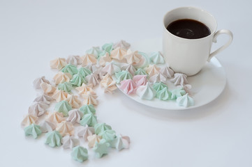 Breakfast of colorful marshmallows and coffee