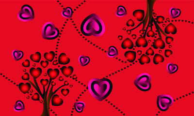 Red wallpaper with trees of hearts