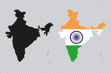 India Solid Black Detailed Map Vector With Indian Flag