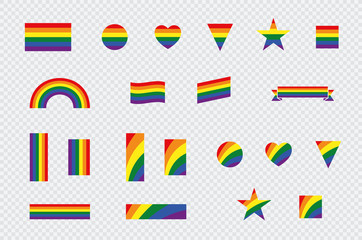 LGBT Gay Pride Rainbow Flag Flat Icon Shapes Vector Set