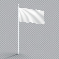 Plain White Realistic Waving 3d Flag Template On Flagpole