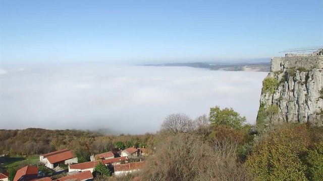 Socerb, Slovenia - November 13, 2015: Socerb is a village on the border with Italy and is dominated by the ruins of Socerb castle on a rocky cliff.
