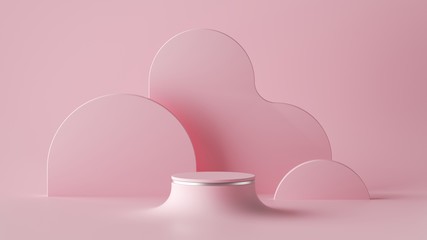 3d render, abstract minimal pink background, empty room. Cylinder podium, vacant pedestal, round stage, showcase stand, blank product display platform. Clean design poster mockup with copy space