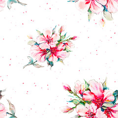 Seamless pattern with pink cherry flowers