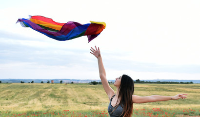 a beautiful girl with the pride flag on 2020