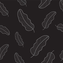 Fototapeta na wymiar Botanical seamless repeat vector pattern with leaves. White and dark grey colors, minimalist elegant style background. For textile, wrapper, cover, wallpaper etc. 