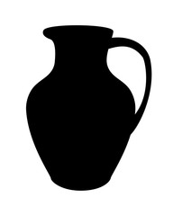 Silhouette of a jug. Jug with handle and spout - vector black silhouette for a logo or icon. Sign or icon - pottery - jug. Ceramic drinkware.