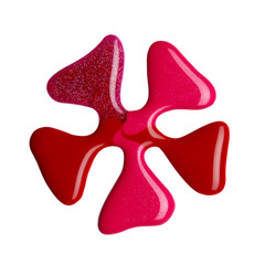 Blot of red multicolored nail polish isolated on white