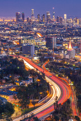Fototapeta na wymiar View over LA skyline and the Hollywood Bowl