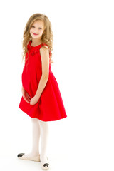 Full Length Portrait of Pretty Preteen Girl Standing Looking to
