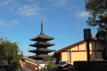 京都　八坂の塔と町並み