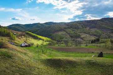Fototapeta premium Simple rural landscape on the hills in Romania