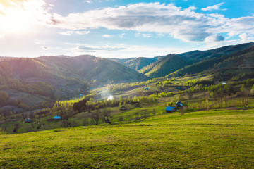 Simple rural landscape on the hills in Romania