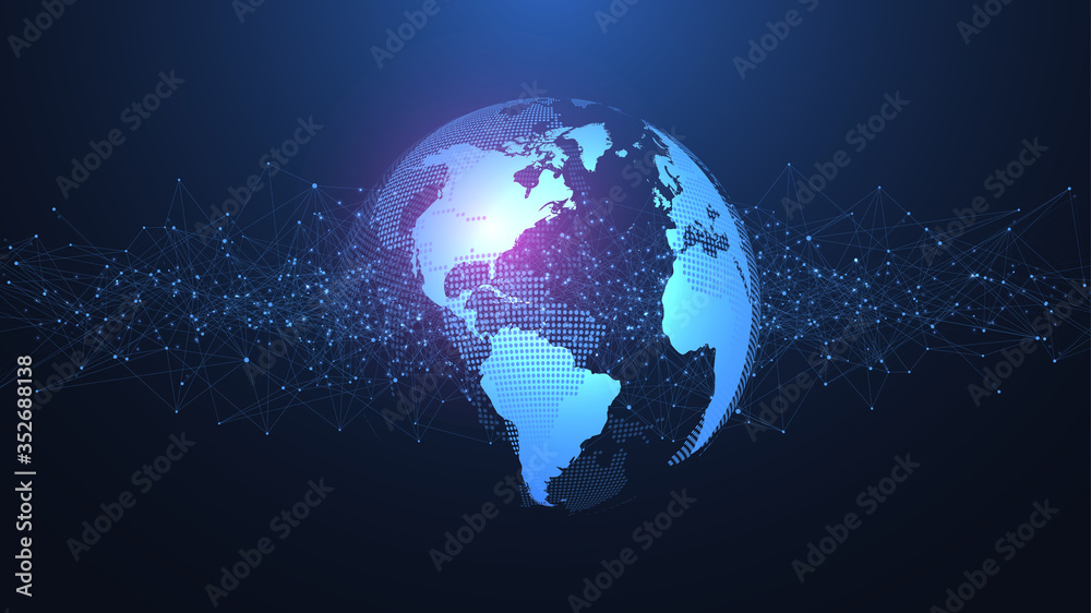 Aufkleber Global network connection concept. Big data visualization. Social network communication in the global computer networks. Internet technology. Business. Science. Vector illustration