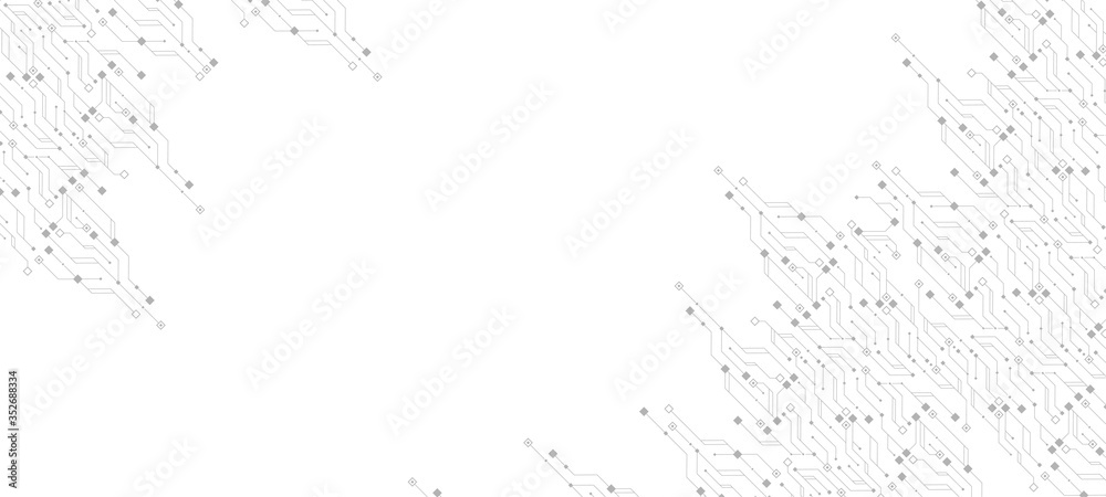 Poster Technology circuit board texture background. Abstract circuit board banner wallpaper. Digital data industry. Engineering electronic motherboard. Wave flow , vector illustration.