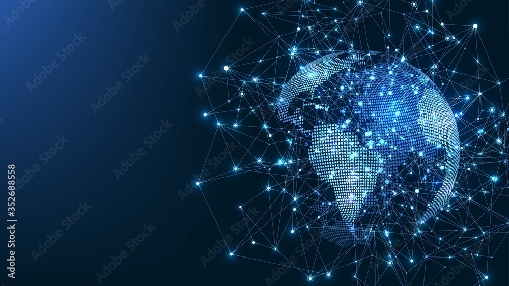 Aufkleber Global network connection concept. Big data visualization. Social network communication in the global computer networks. Internet technology. Business. Science. Vector illustration