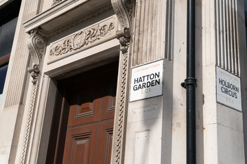 Obraz premium Corner of Hatton Garden and Holborn Circus in London, England with Road Names 2