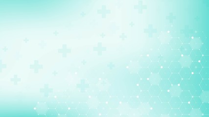 Abstract medical background DNA research, molecule, genetics, genome, DNA chain. Genetic analysis art concept with hexagons, waves, lines, dots. Biotechnology network concept molecule, vector