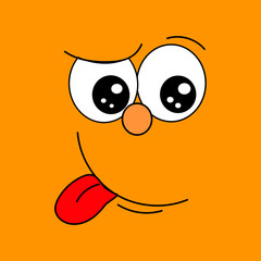 Cartoon face with emotion on an orange background. Funny cartoon comic book