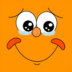 Cartoon face with emotion on an orange background. Funny cartoon comic book