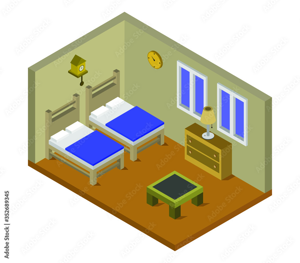 Wall mural isometric bedroom