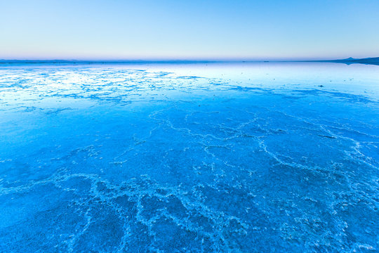 blue twilight sunset over salt flats 
