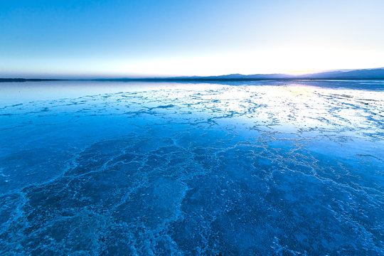 blue twilight sunset over salt flats 