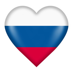Russia flag heart button isolated on white with clipping path