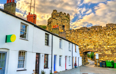 Houses and city walls in Conwy, Wales