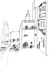 travel sketch graphic drawing. Embankment In Jaffa, Tel Aviv, Israel