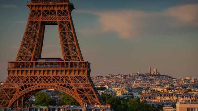 sunset time paric cityscape tower view basilica timelapse panorama 4k france 