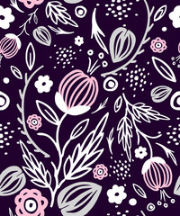 Seamless floral patterns. flowers and leaves, branches and dots, lines. The buds are blooming. For issuing wedding invitations. For the decor. Elements for design postcards.