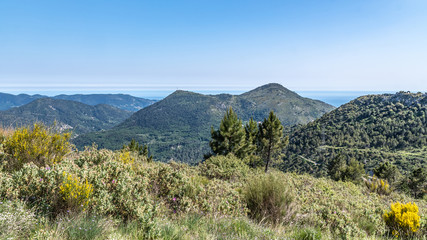 Fototapeta premium Panorama et payasages depuis le Mont Cima près de Nice Landscape of Mont Cima in South of France