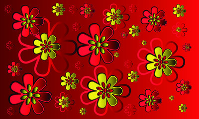 Wallpaper with red flowers and yellow flowers
