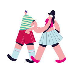 Urban woman and man cartoon with casual cloth vector design