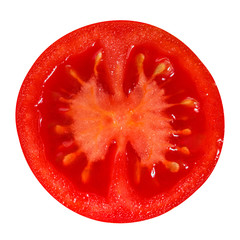 Halved tomato isolated on white background with clipping path