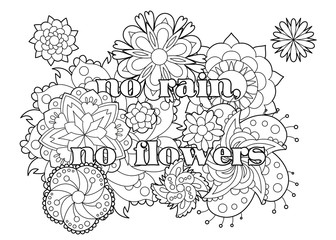 Vector coloring book for adults with inspiring quote and mandala flowers in the zentangle style with editable line - 352694170